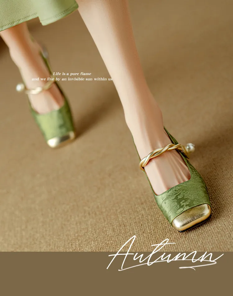 Spring/Summer Chinese Style Soft Leather Mary Jane Women's Shoes French Square Toe Open Back Elastic Band Sandals