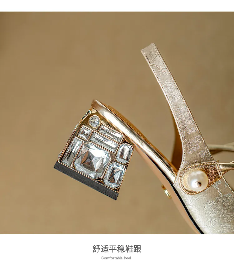 Spring/Summer Chinese Style Soft Leather Mary Jane Women's Shoes French Square Toe Open Back Elastic Band Sandals