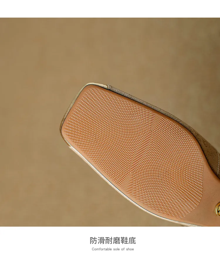Spring/Summer Chinese Style Soft Leather Mary Jane Women's Shoes French Square Toe Open Back Elastic Band Sandals