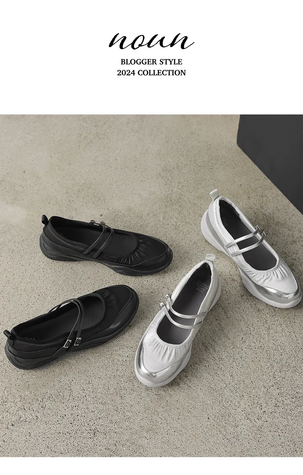 Comfortable sporty platform double-breasted Mary Jane shoes for spring and autumn, low-heeled, flat, round-toe, black and silver genuine leather.