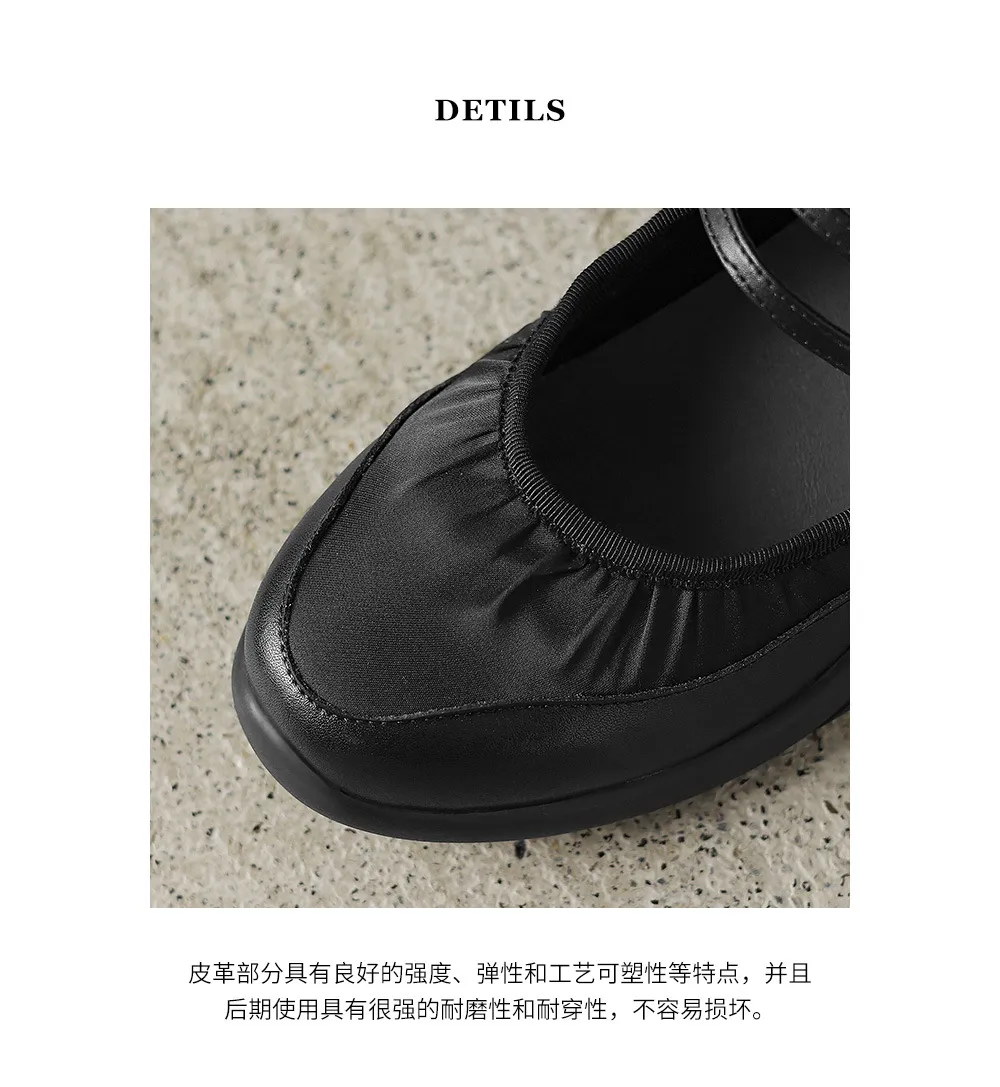 Comfortable sporty platform double-breasted Mary Jane shoes for spring and autumn, low-heeled, flat, round-toe, black and silver genuine leather.