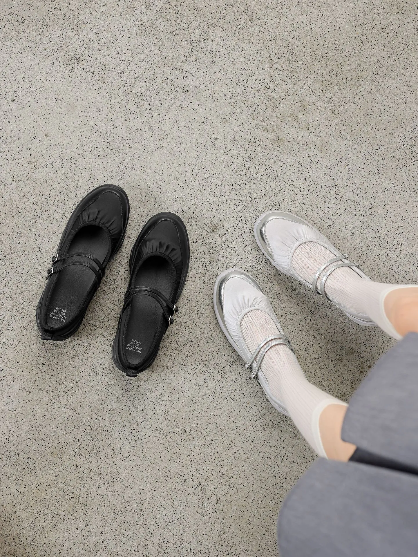 Comfortable sporty platform double-breasted Mary Jane shoes for spring and autumn, low-heeled, flat, round-toe, black and silver genuine leather.