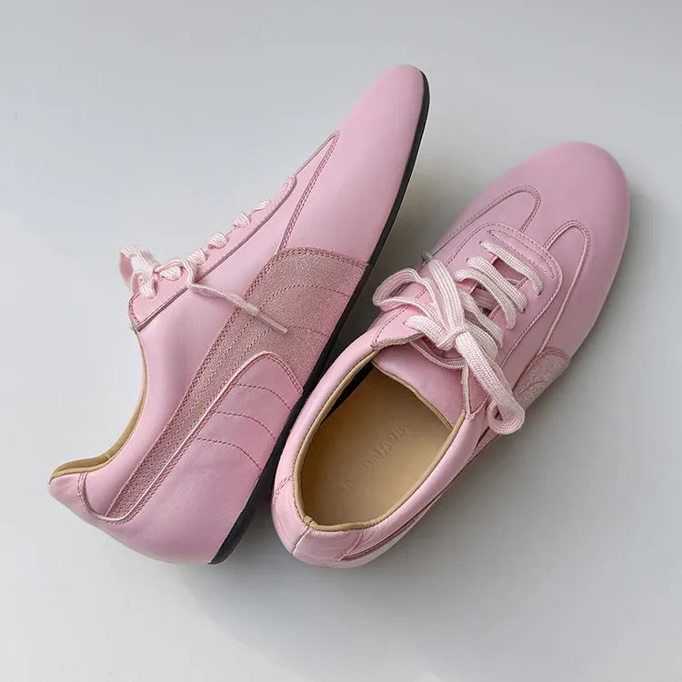 Spring round-toe lace-up flats, sheepskin fashion shoes, women's sheepskin shoes, white, pink, purple, 11-9c