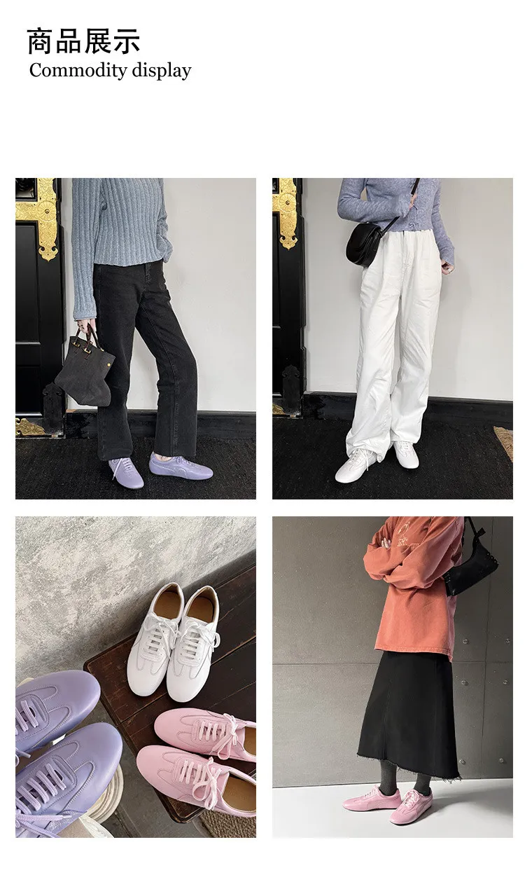 Spring round-toe lace-up flats, sheepskin fashion shoes, women's sheepskin shoes, white, pink, purple, 11-9c