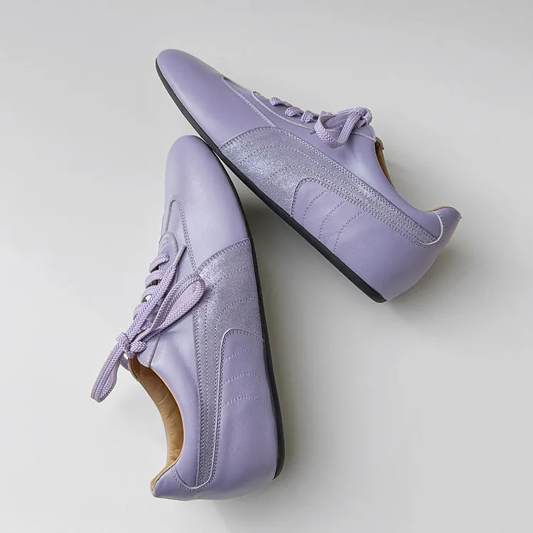 Spring round-toe lace-up flats, sheepskin fashion shoes, women's sheepskin shoes, white, pink, purple, 11-9c
