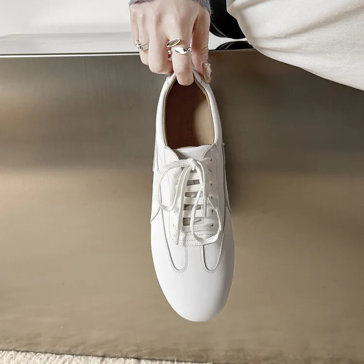 Spring round-toe lace-up flats, sheepskin fashion shoes, women's sheepskin shoes, white, pink, purple, 11-9c