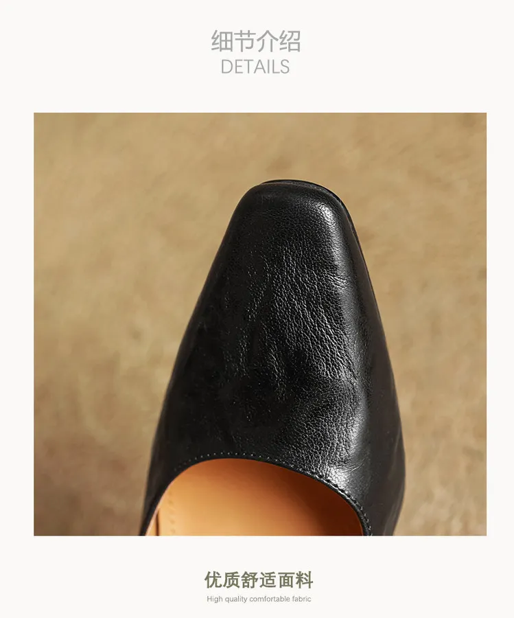 Spring square-toe chunky heel high-heeled buckle low-cut single shoes, sheepskin, black and brown fashion women's shoes