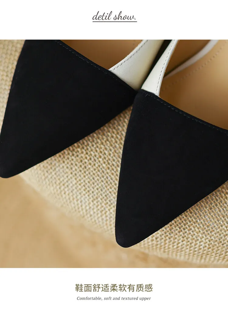 Spring pointed-toe low-cut flat shoes, color-blocked, chunky heel, sheepskin fashion women's shoes, size 22-15b