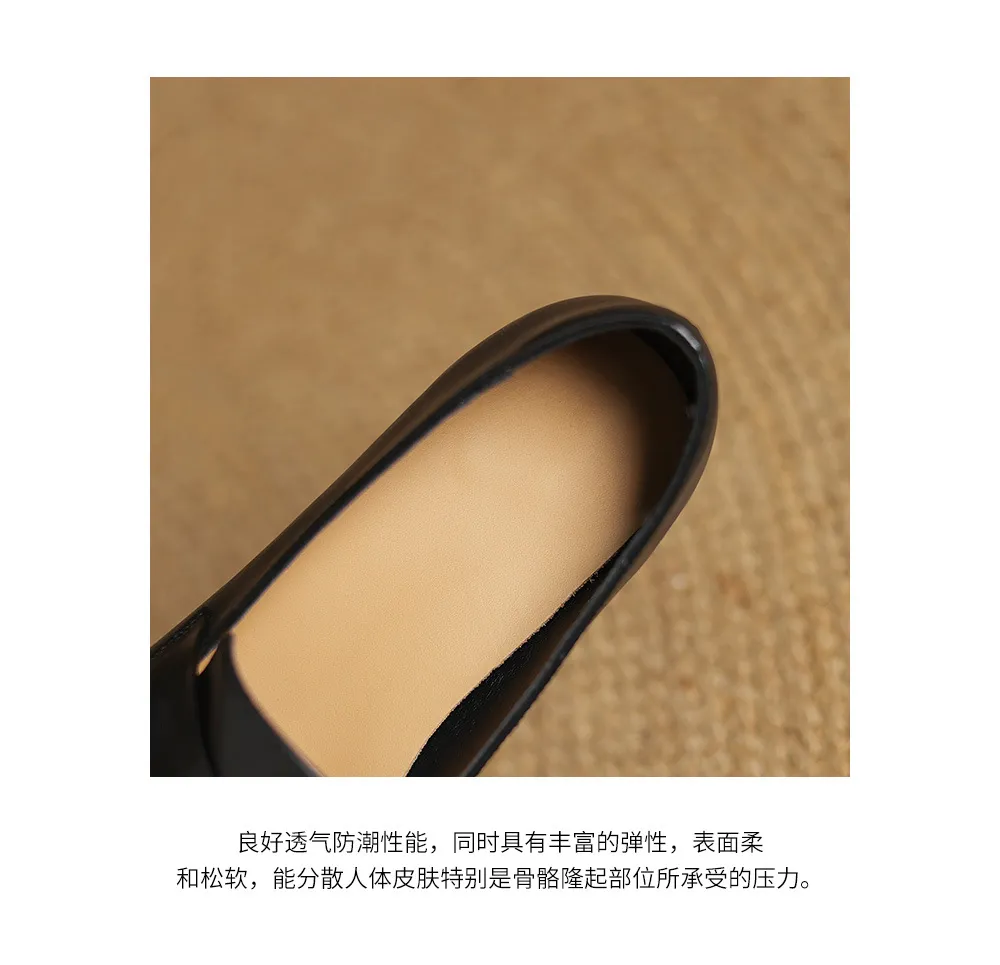 Spring square-toe chunky heel slip-on single shoes, comfortable solid color cowhide women's shoes, black, brown, gray