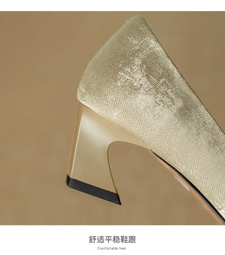 Spring square-toe rhinestone buckle single shoes with chunky heels, low-cut, slip-on design, new Chinese style women's shoes