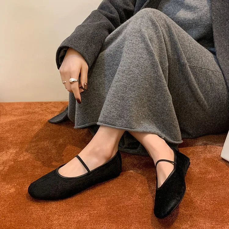 Spring round-toe flat heel low-cut single shoes, black and burgundy comfortable women's shoes