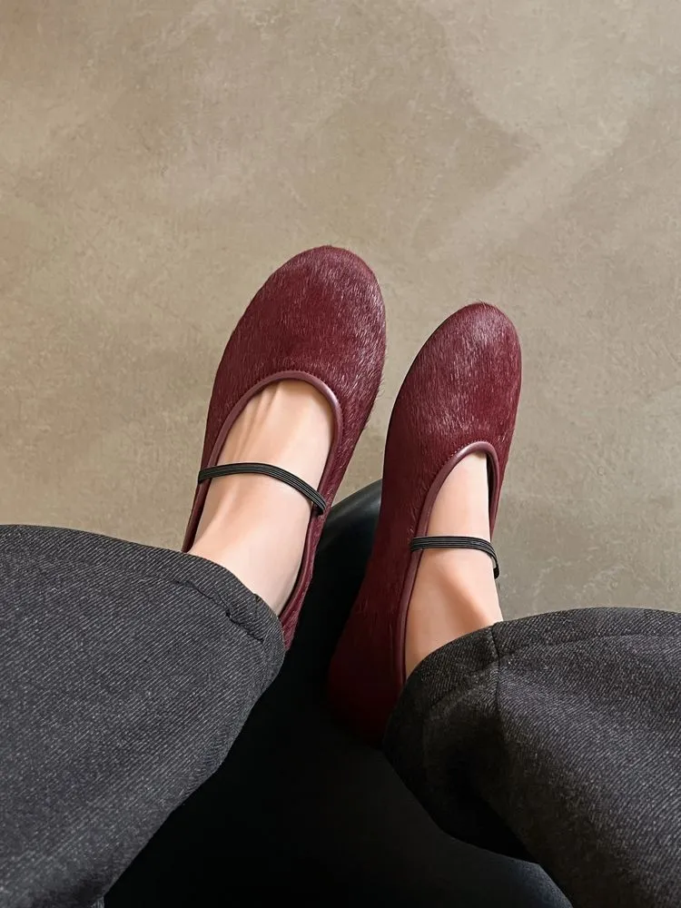 Spring round-toe flat heel low-cut single shoes, black and burgundy comfortable women's shoes