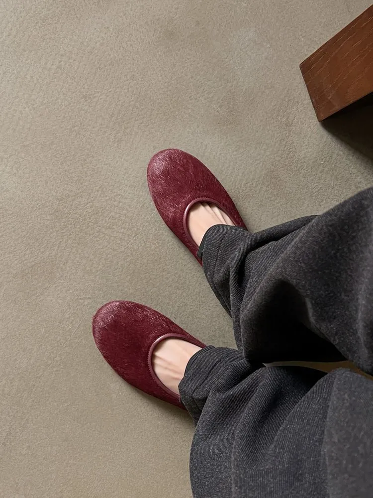 Spring round-toe flat heel low-cut single shoes, black and burgundy comfortable women's shoes