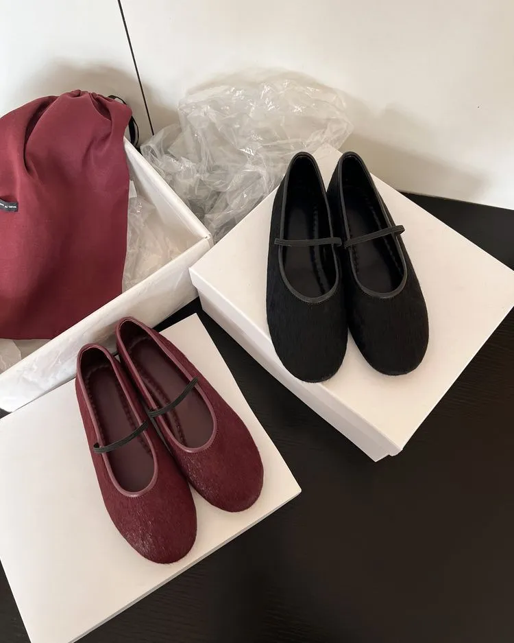 Spring round-toe flat heel low-cut single shoes, black and burgundy comfortable women's shoes