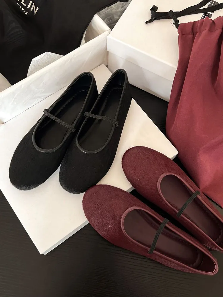 Spring round-toe flat heel low-cut single shoes, black and burgundy comfortable women's shoes