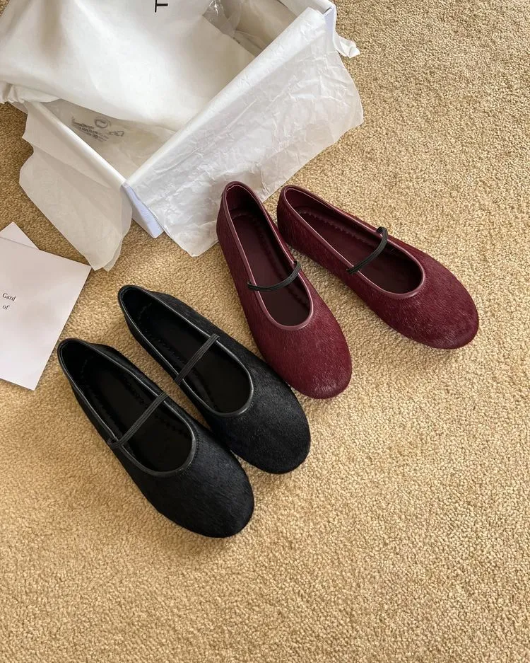 Spring round-toe flat heel low-cut single shoes, black and burgundy comfortable women's shoes