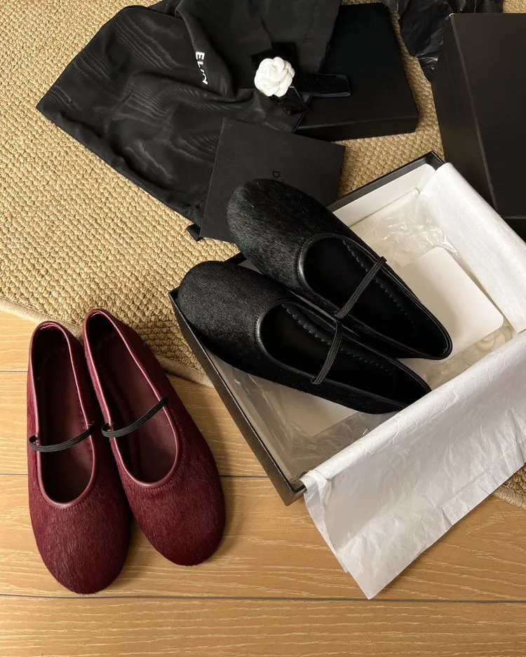 Spring round-toe flat heel low-cut single shoes, black and burgundy comfortable women's shoes