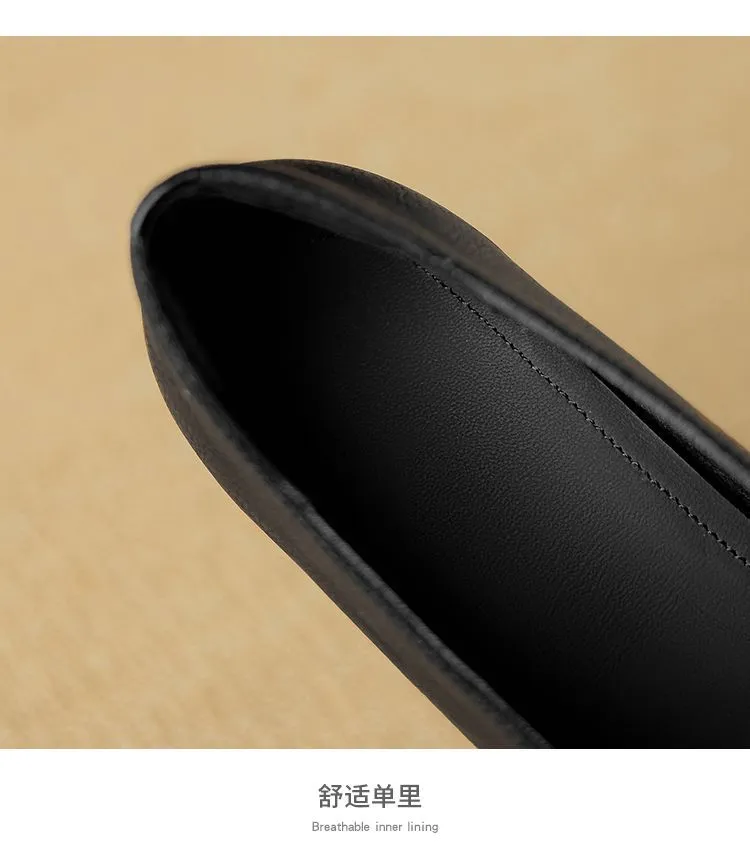 Spring and Autumn Pointed Toe Chunky Heel High Heel Low Mouth Single Shoes, Cowhide Solid Color Simple Comfortable Fashion Women's Shoes