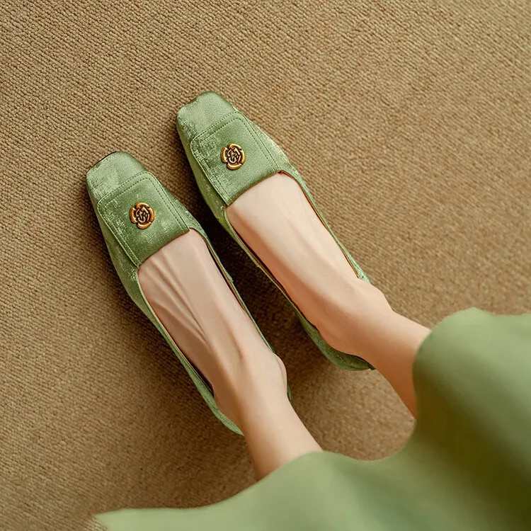 Spring square-toe chunky heel high-heeled low-cut single shoes, new Chinese style, comfortable cowhide women's shoes