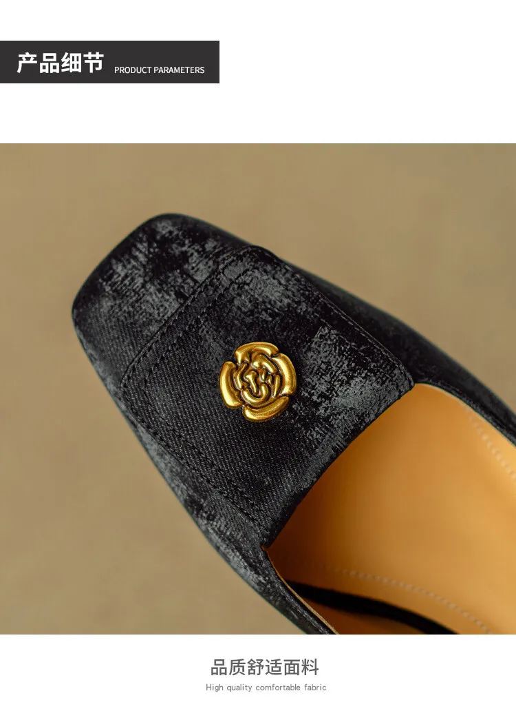 Spring square-toe chunky heel high-heeled low-cut single shoes, new Chinese style, comfortable cowhide women's shoes