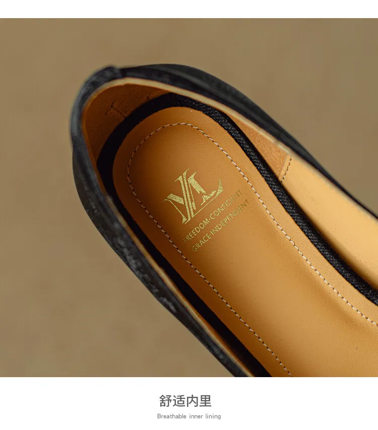 Spring square-toe chunky heel high-heeled low-cut single shoes, new Chinese style, comfortable cowhide women's shoes