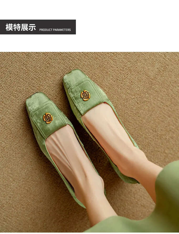 Spring square-toe chunky heel high-heeled low-cut single shoes, new Chinese style, comfortable cowhide women's shoes