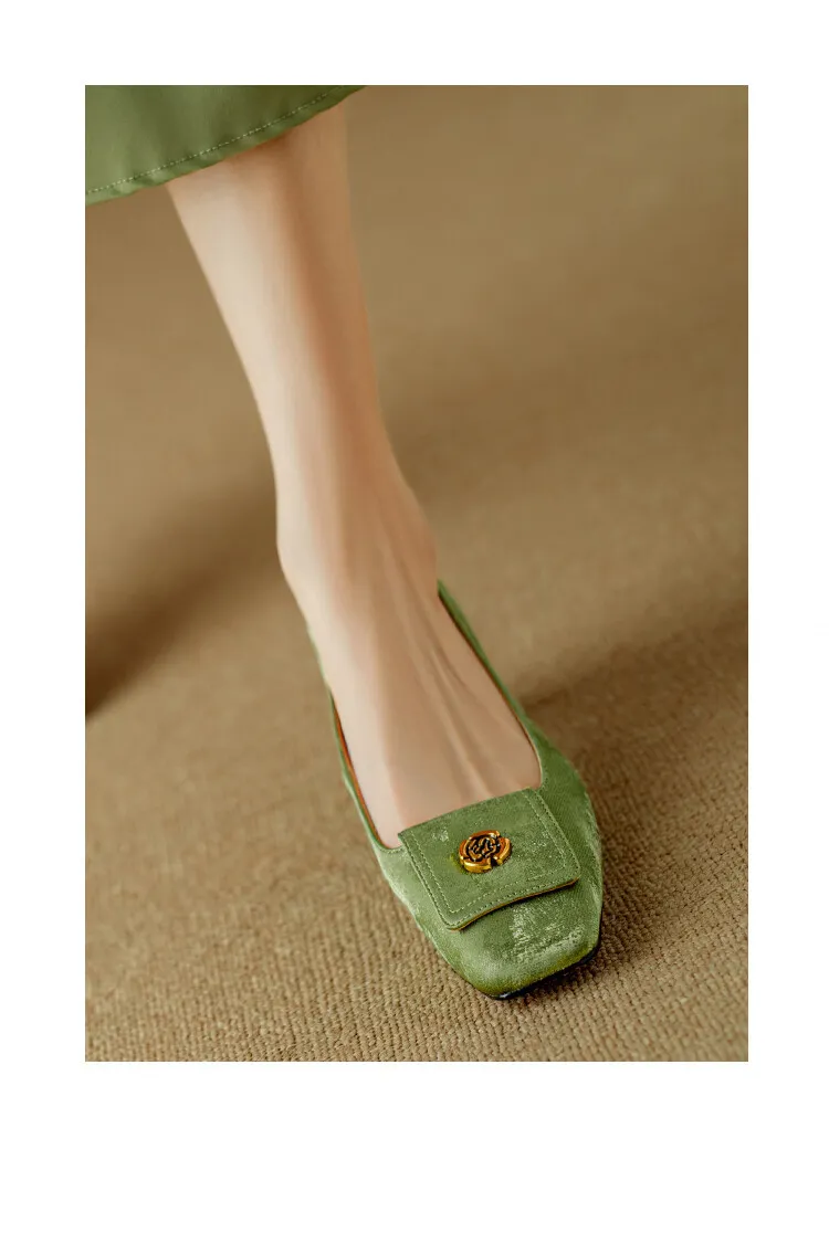 Spring square-toe chunky heel high-heeled low-cut single shoes, new Chinese style, comfortable cowhide women's shoes