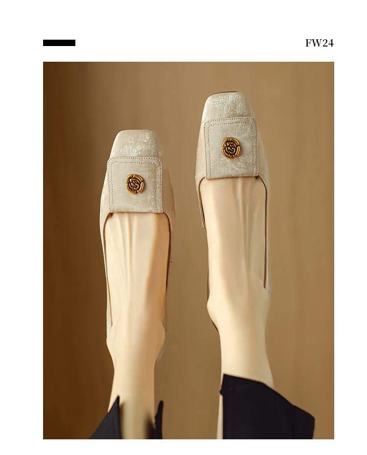 Spring square-toe chunky heel high-heeled low-cut single shoes, new Chinese style, comfortable cowhide women's shoes