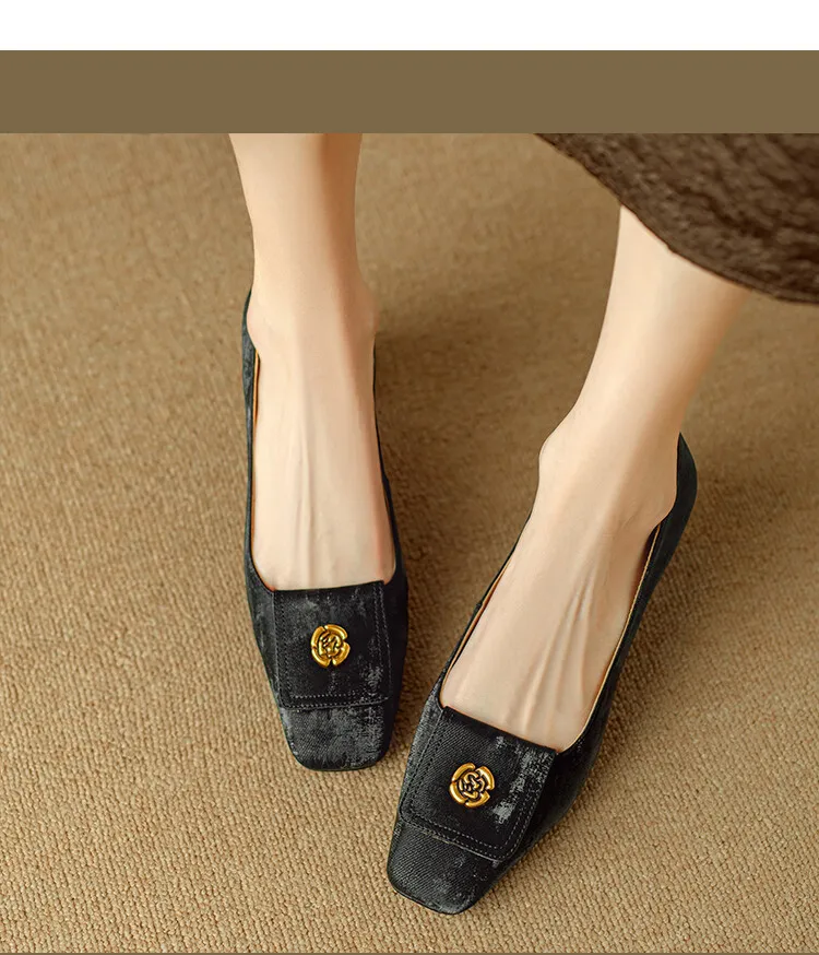 Spring square-toe chunky heel high-heeled low-cut single shoes, new Chinese style, comfortable cowhide women's shoes