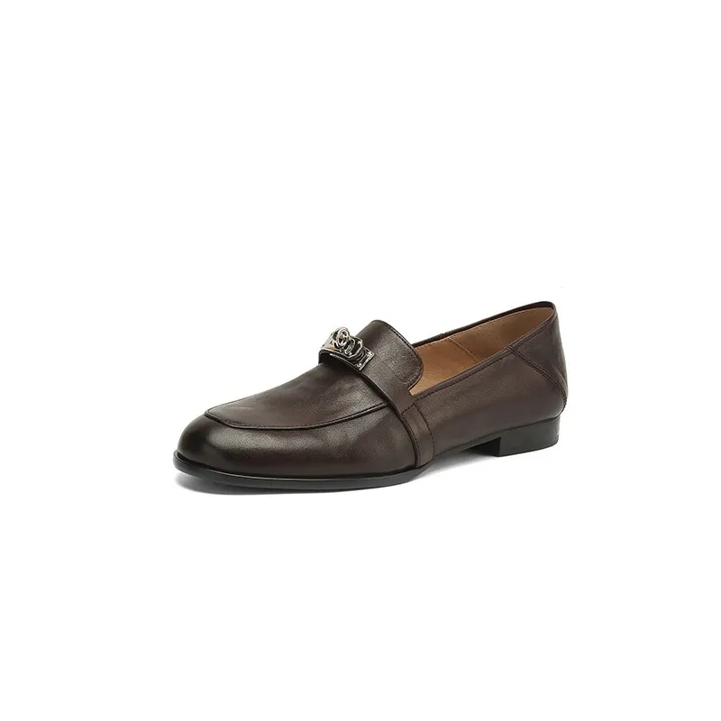 Spring round-toe flat low-heeled single shoes, soft cowhide, comfortable casual women's shoes, plus size shoes