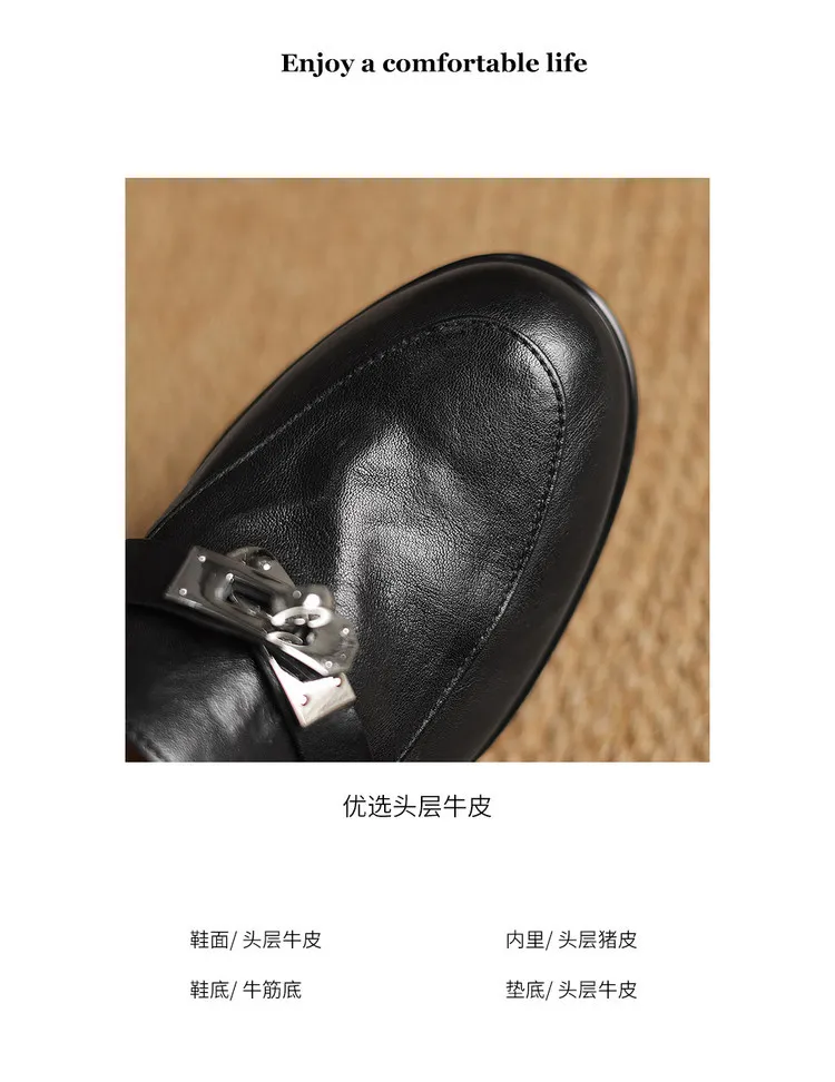 Spring round-toe flat low-heeled single shoes, soft cowhide, comfortable casual women's shoes, plus size shoes