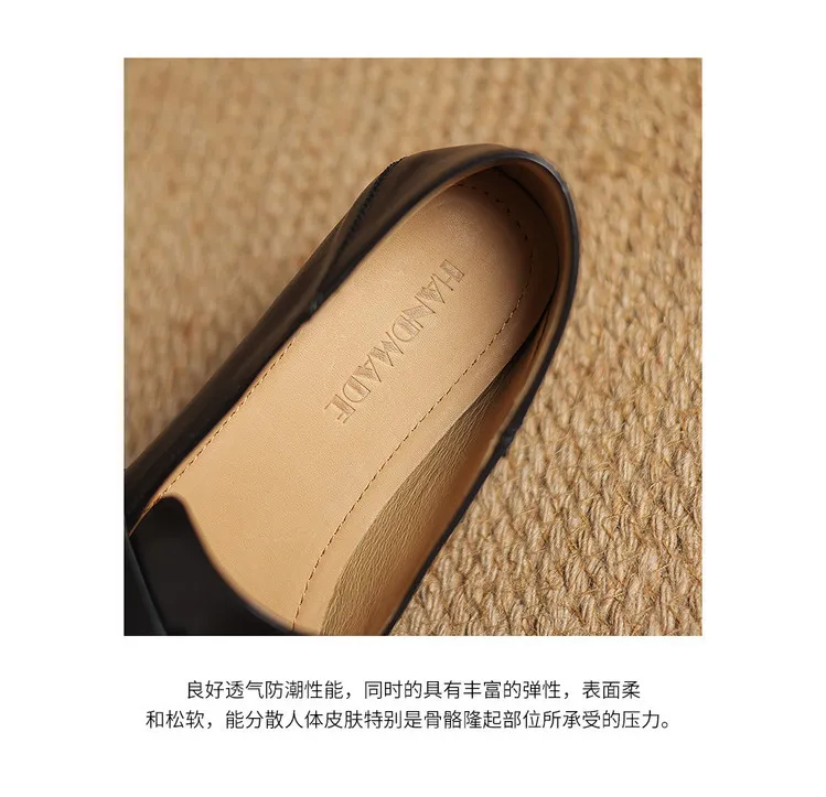 Spring round-toe flat low-heeled single shoes, soft cowhide, comfortable casual women's shoes, plus size shoes