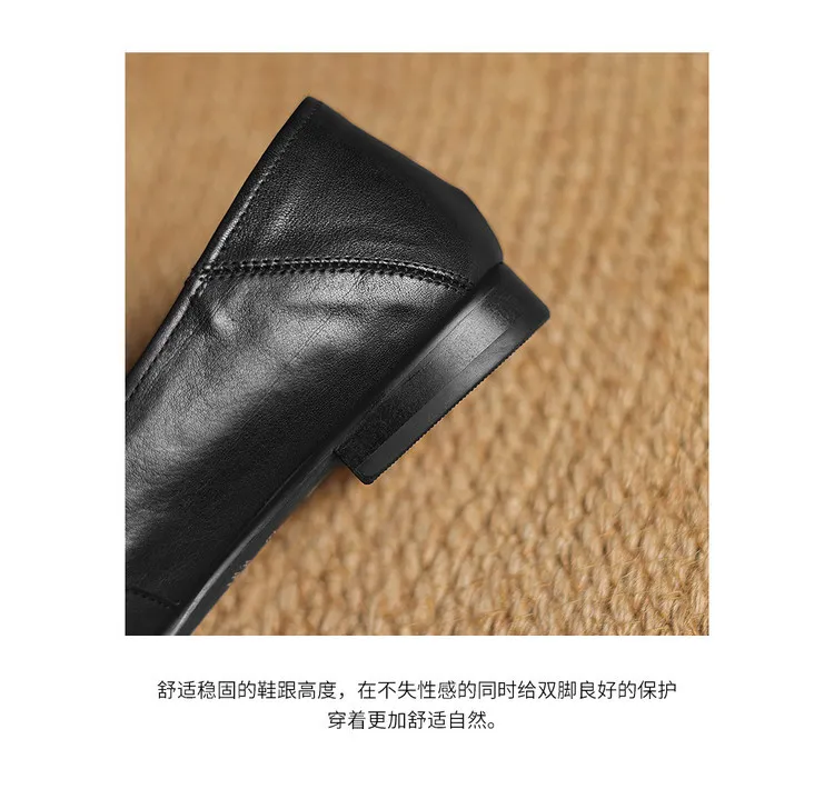 Spring round-toe flat low-heeled single shoes, soft cowhide, comfortable casual women's shoes, plus size shoes