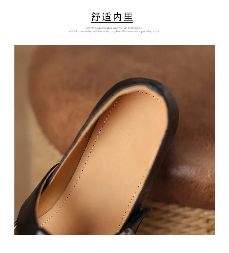 Spring chunky heeled square-toe flats in sheepskin, khaki, beige, and black, fashionable women's shoes