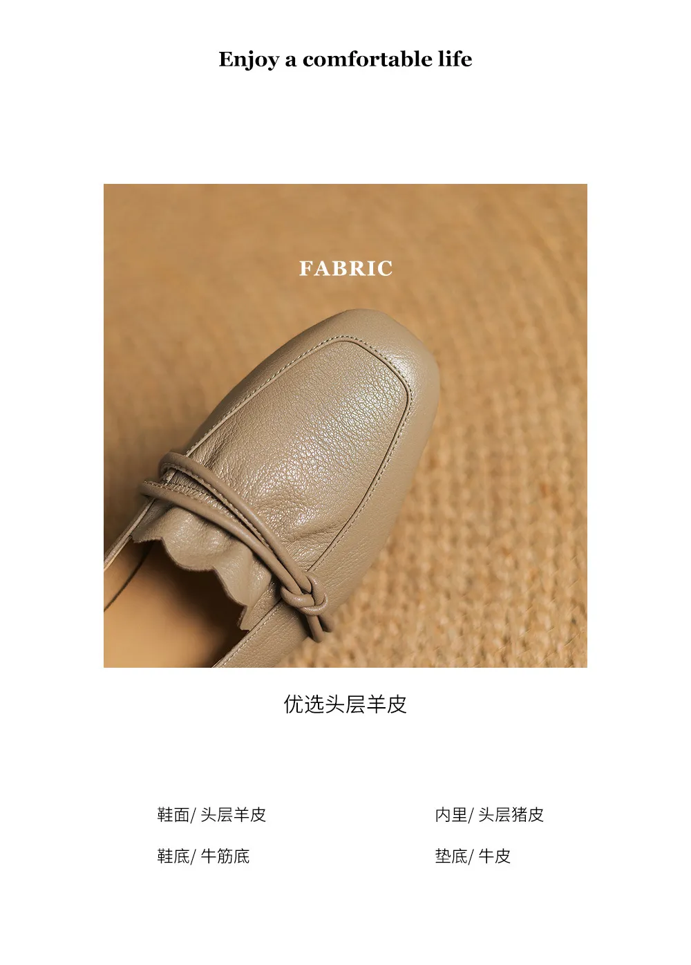 Spring/Summer Square Toe Chunky Heel Mid-Heel Slip-on Sheepskin Comfortable and Soft Leather Shoes for Women