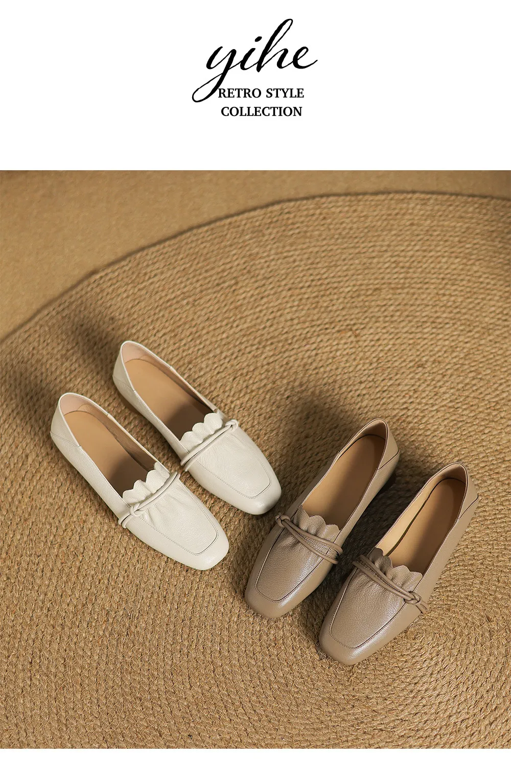 Spring/Summer Square Toe Chunky Heel Mid-Heel Slip-on Sheepskin Comfortable and Soft Leather Shoes for Women