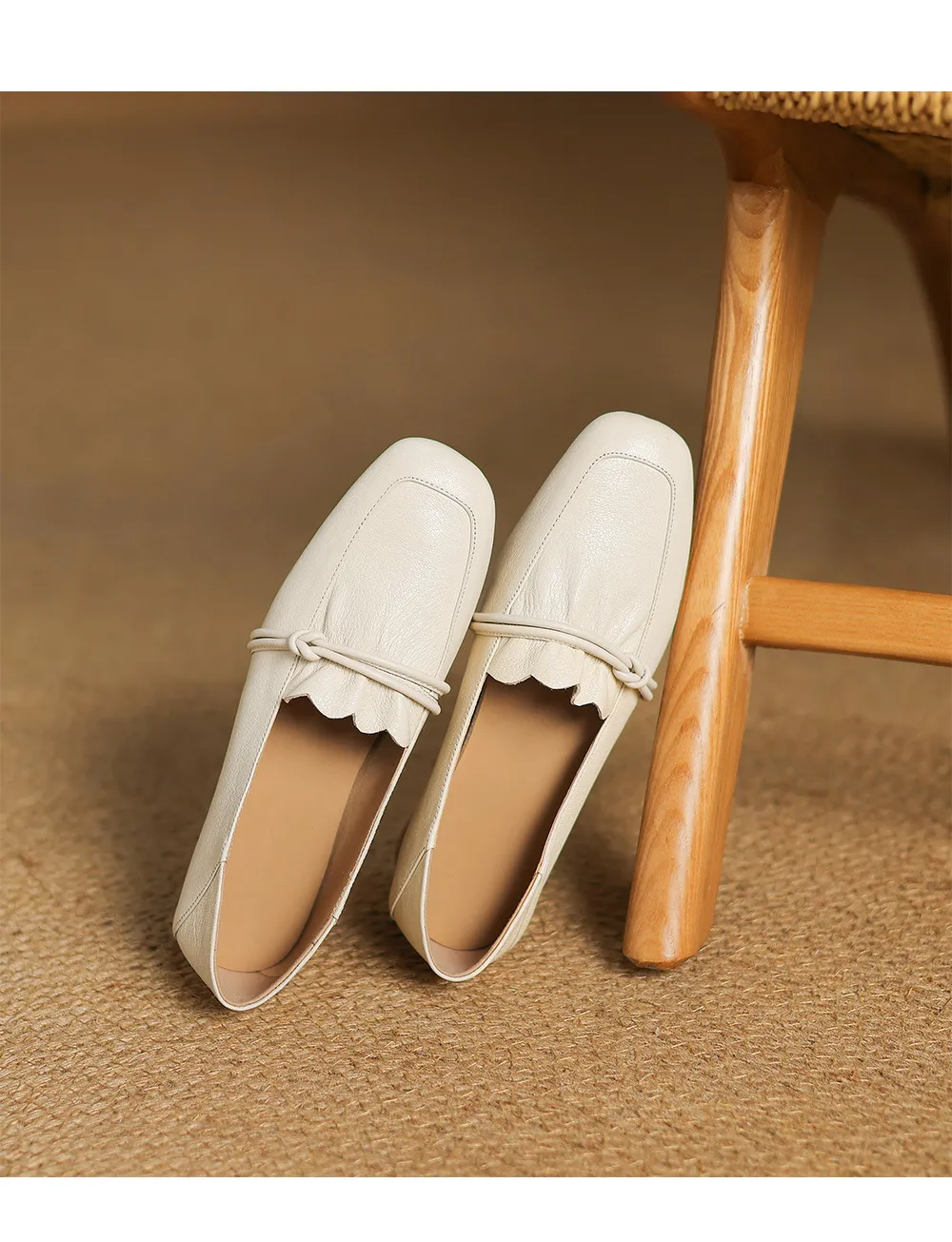 Spring/Summer Square Toe Chunky Heel Mid-Heel Slip-on Sheepskin Comfortable and Soft Leather Shoes for Women