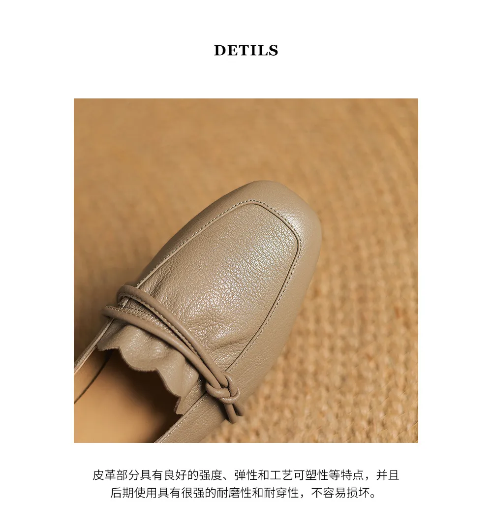 Spring/Summer Square Toe Chunky Heel Mid-Heel Slip-on Sheepskin Comfortable and Soft Leather Shoes for Women