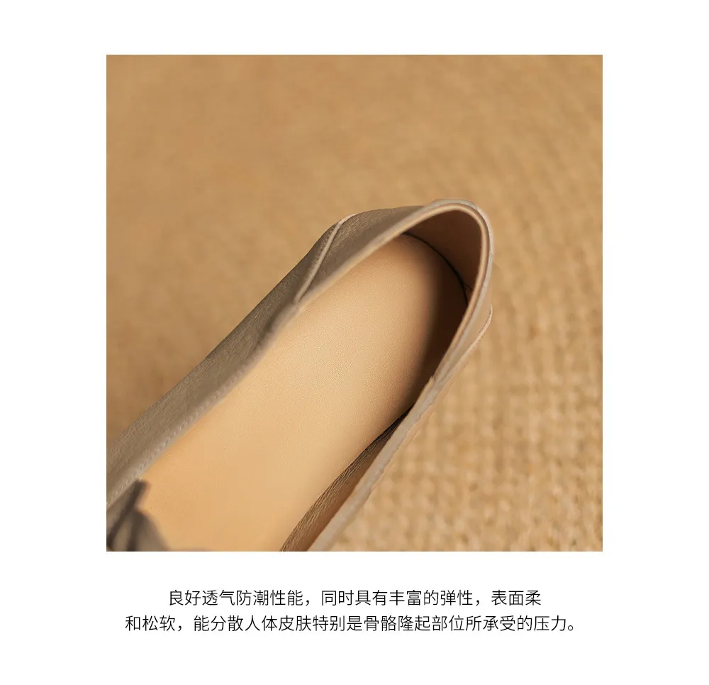 Spring/Summer Square Toe Chunky Heel Mid-Heel Slip-on Sheepskin Comfortable and Soft Leather Shoes for Women