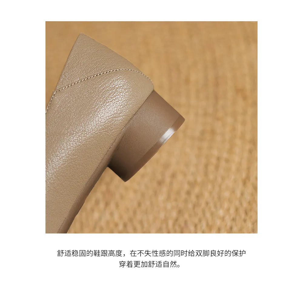 Spring/Summer Square Toe Chunky Heel Mid-Heel Slip-on Sheepskin Comfortable and Soft Leather Shoes for Women