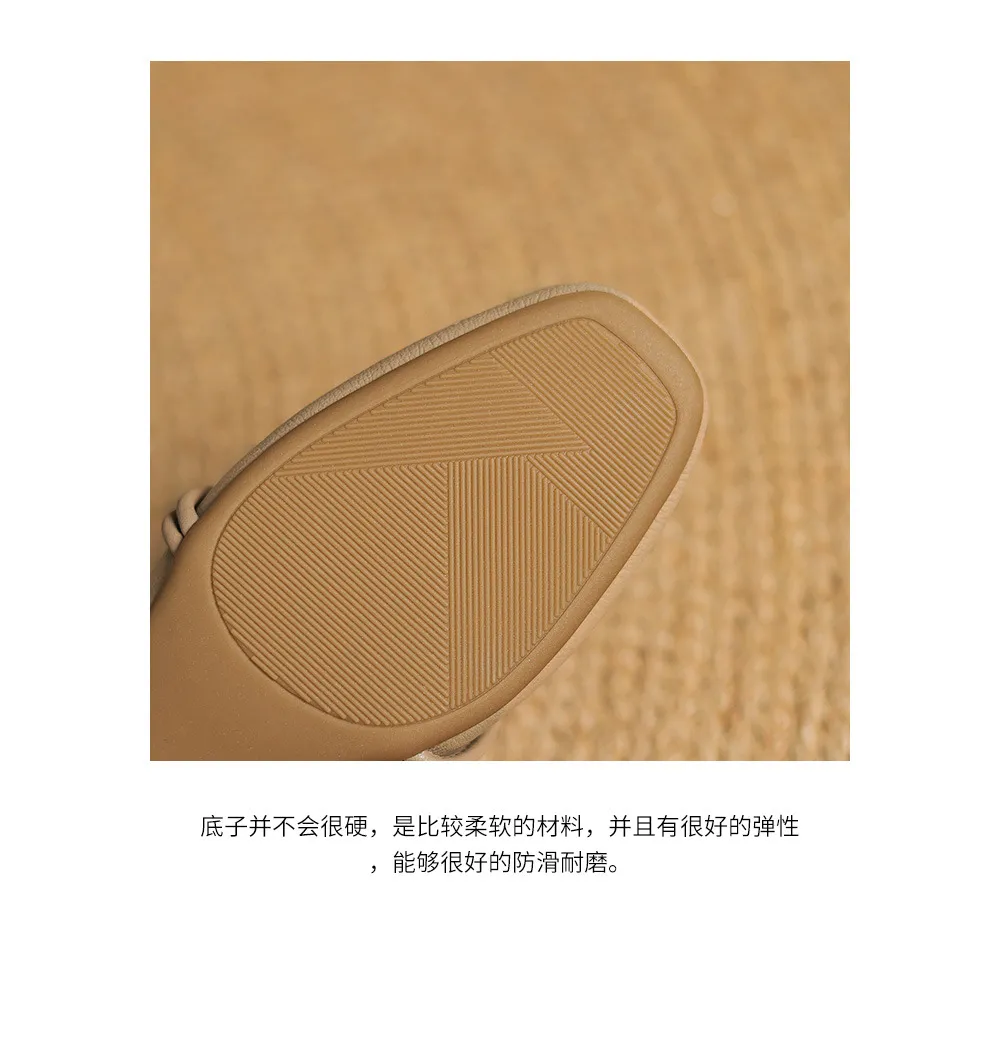 Spring/Summer Square Toe Chunky Heel Mid-Heel Slip-on Sheepskin Comfortable and Soft Leather Shoes for Women