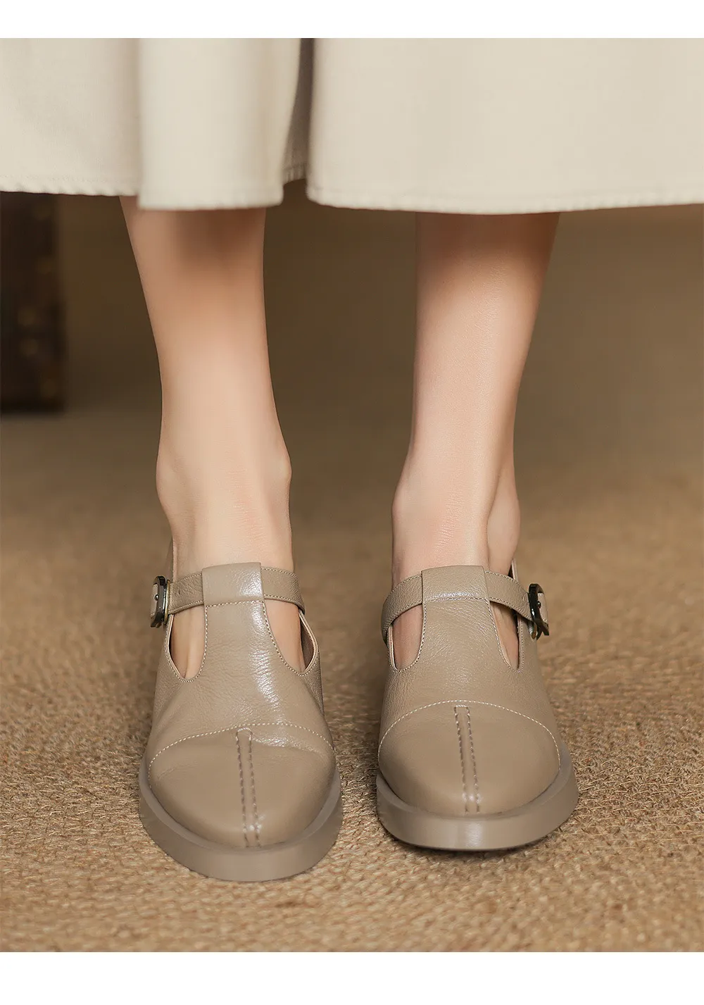 Spring/Summer Women's Round Toe Chunky Heel High Heel Buckle Shoes Comfortable and Soft Sheepskin Women's Shoes