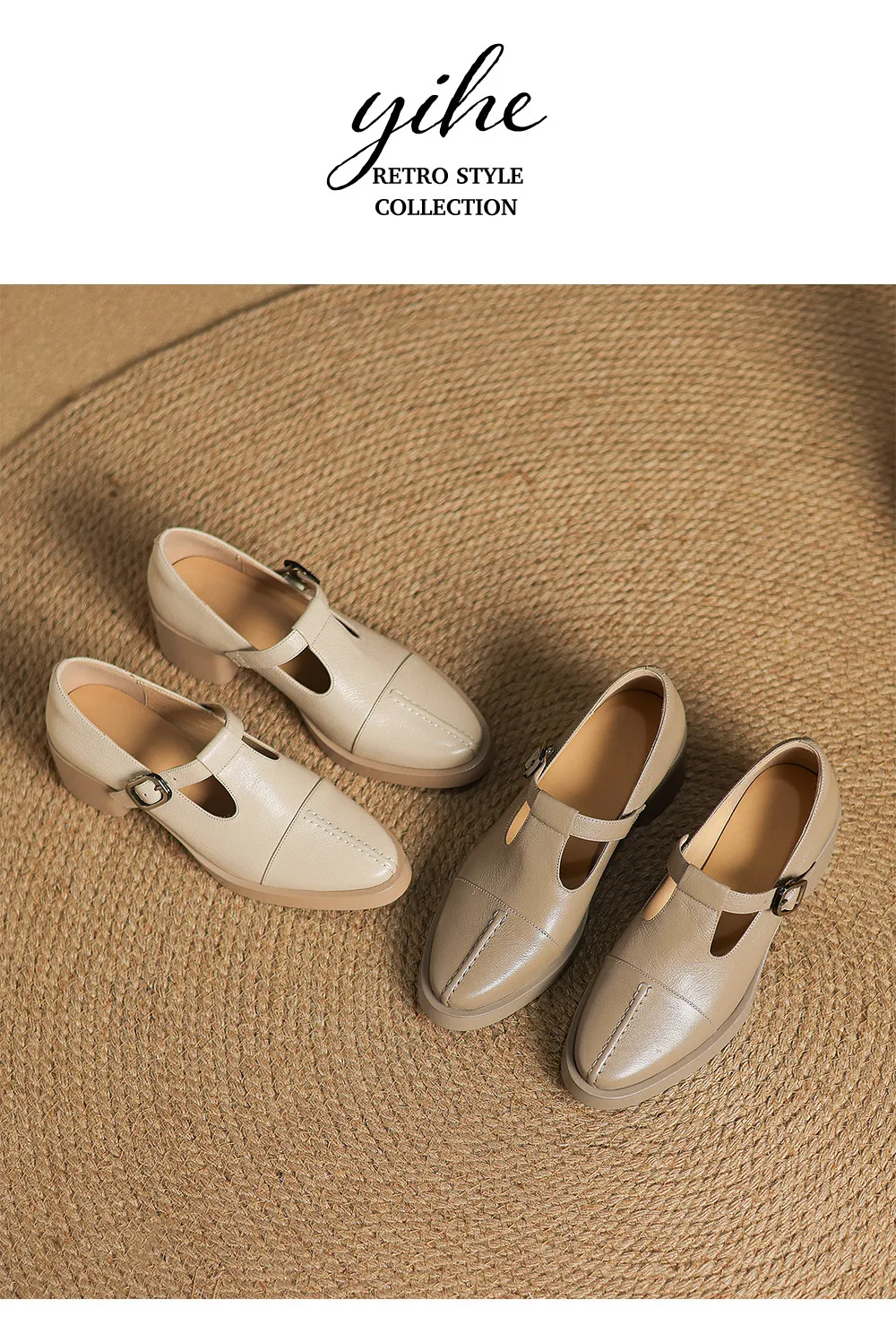 Spring/Summer Women's Round Toe Chunky Heel High Heel Buckle Shoes Comfortable and Soft Sheepskin Women's Shoes