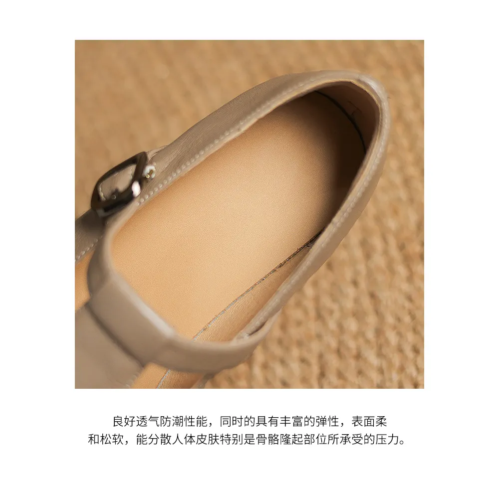 Spring/Summer Women's Round Toe Chunky Heel High Heel Buckle Shoes Comfortable and Soft Sheepskin Women's Shoes