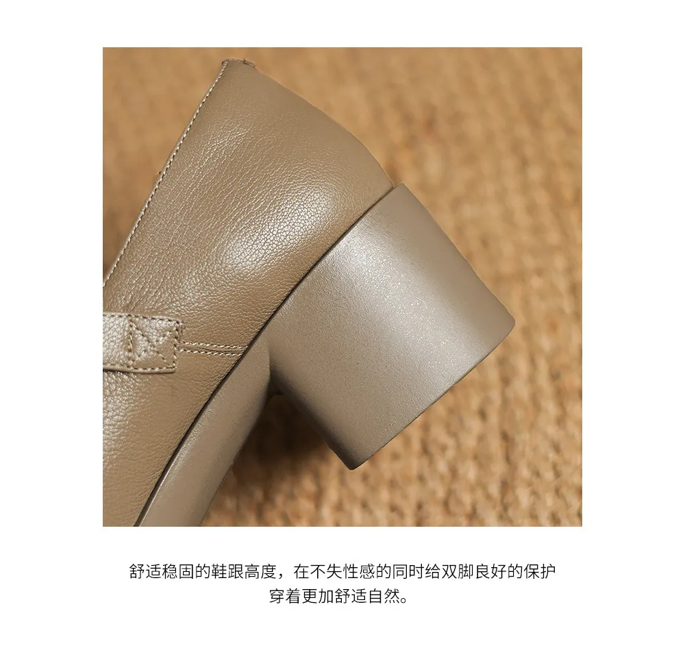Spring/Summer Women's Round Toe Chunky Heel High Heel Buckle Shoes Comfortable and Soft Sheepskin Women's Shoes