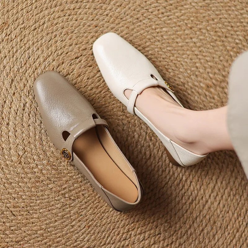 Spring Women's Shoes: Square Toe, Chunky Heel, Low Heel, Comfortable Fashion Shoes in Off-White Sheepskin