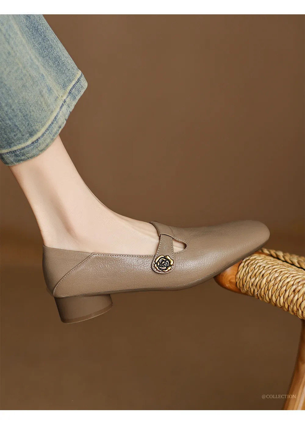 Spring Women's Shoes: Square Toe, Chunky Heel, Low Heel, Comfortable Fashion Shoes in Off-White Sheepskin