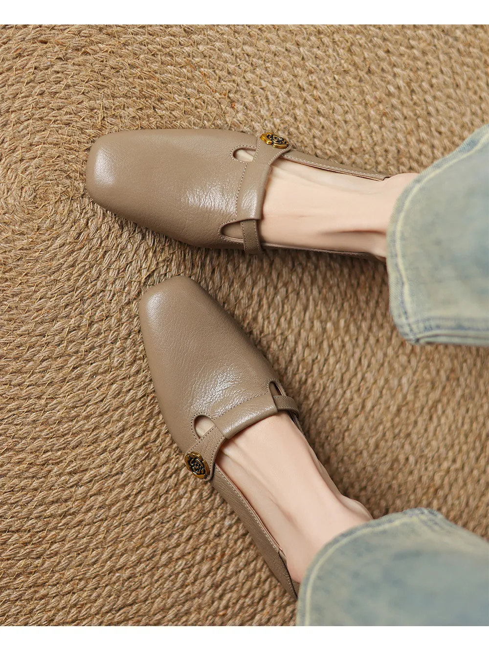 Spring Women's Shoes: Square Toe, Chunky Heel, Low Heel, Comfortable Fashion Shoes in Off-White Sheepskin