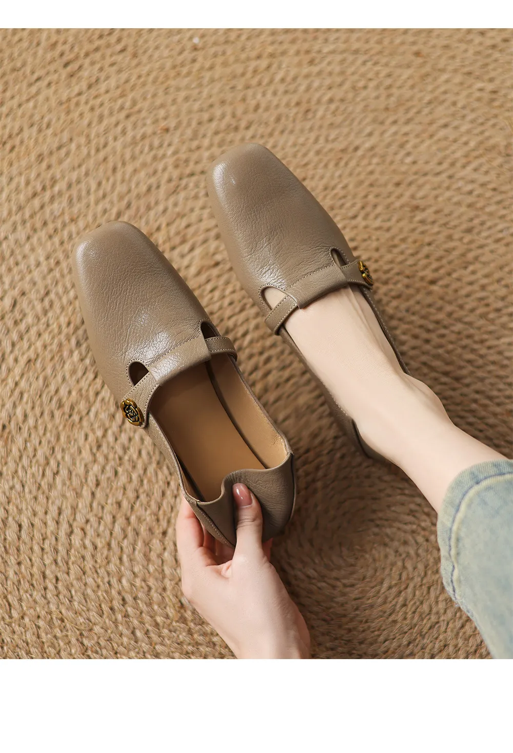 Spring Women's Shoes: Square Toe, Chunky Heel, Low Heel, Comfortable Fashion Shoes in Off-White Sheepskin