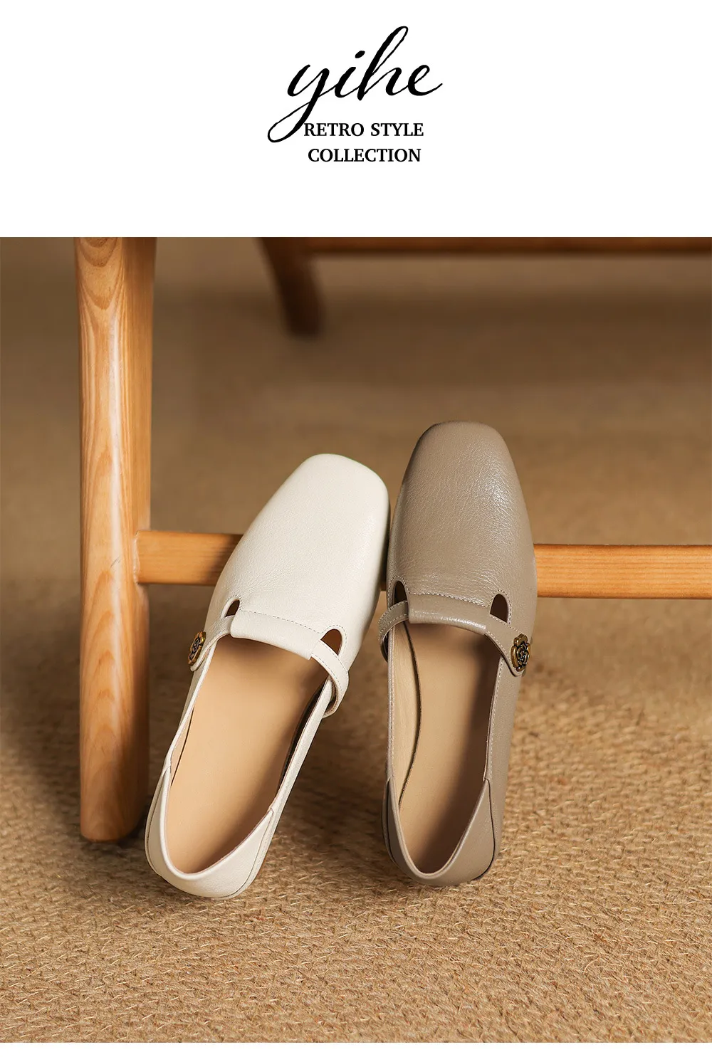 Spring Women's Shoes: Square Toe, Chunky Heel, Low Heel, Comfortable Fashion Shoes in Off-White Sheepskin